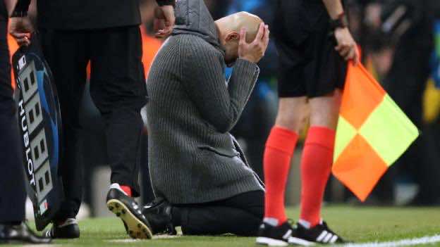 حسرة بيب جوارديولا بعد الغاء الفار هدف السيتي في مباراة توتنهام