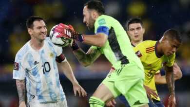 شاهد فيديو اهداف مباراة الارجنتين وكولومبيا فى تصفيات كأس العالم 2022 (صور:AFP)