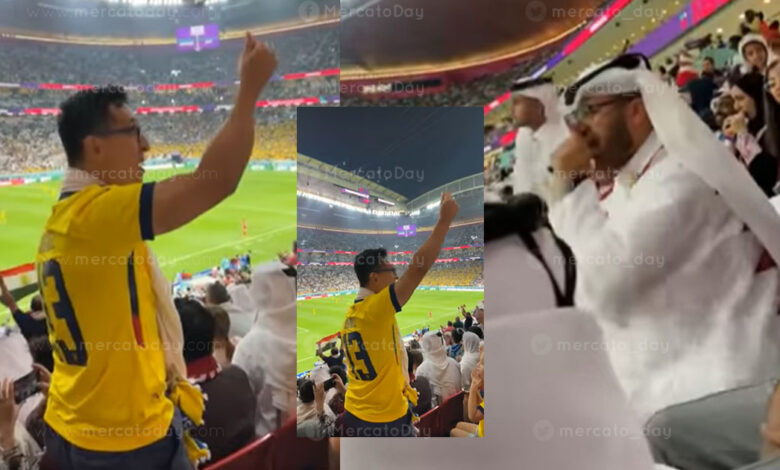 مدرجات كأس العالم | مشادة بين مشجع اكوادوري وقطري لاتهام الاخير بالرشوة!